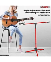 5 Core Tripod Mic Stand Floor Adjustable 18 to 72 Inches Sturdy Boom Arm Holder Microphone Stands Pedestal Para Microfono for Singing Ms 080 Red