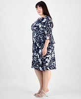 Connected Plus Ruched Side-Tab 3/4-Sleeve Dress