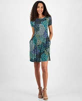 Connected Women's Printed Short-Sleeve Fit & Flare Dress