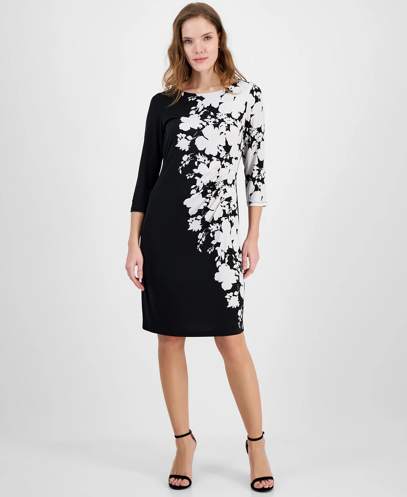 Connected Women's Floral-Print Ruched Sheath Dress
