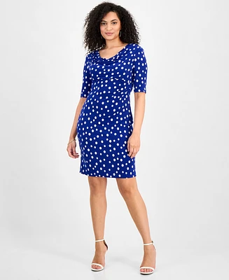 Connected Women's Polka-Dot Drape-Neck Sheath Dress