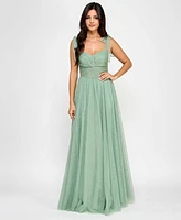 City Studios Juniors' Twist-Front Shoulder-Tie Glitter Gown