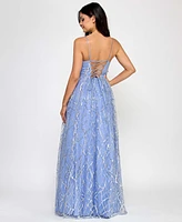 Say Yes Juniors' Glitter-Tulle Lace-Up V-Neck Gown, Created for Macy's