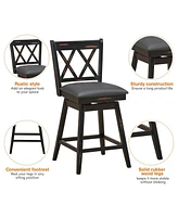 Gouun 2 Pieces 24 Inch Swivel Counter Height Barstool Set with Rubber Wood Legs