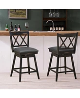 Gouun 2 Pieces 24 Inch Swivel Counter Height Barstool Set with Rubber Wood Legs