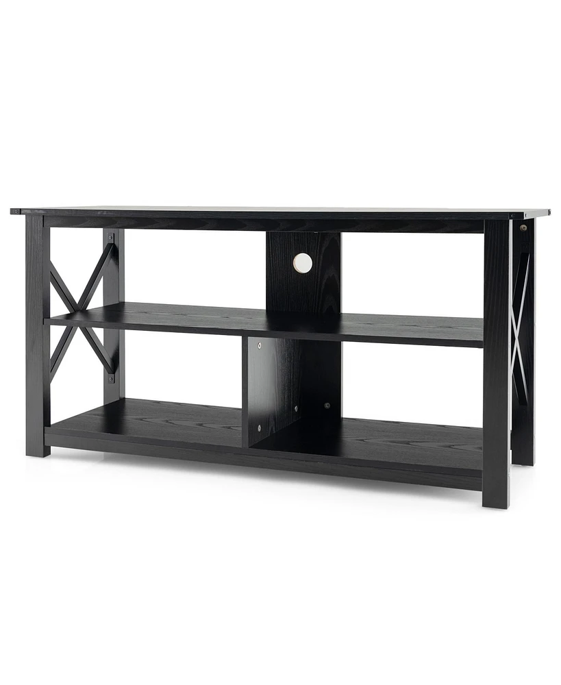 Gouun 3 Tier Wood Tv Stand for 55-Inch with Open Shelves and X-Shaped Frame