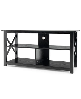 Gouun 3 Tier Wood Tv Stand for 55-Inch with Open Shelves and X-Shaped Frame