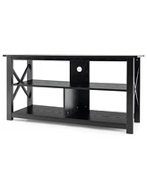 Gouun 3 Tier Wood Tv Stand for 55-Inch with Open Shelves and X-Shaped Frame