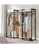 Slickblue Garment Rack with 4 Hanging Rods and 2 Wood Storage Shelves Stylish and Functional Organizer