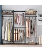 Slickblue Garment Rack with 4 Hanging Rods and 2 Wood Storage Shelves Stylish and Functional Organizer