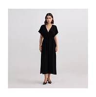 Reistor Women's V-neck Gathered Maxi Dress Black