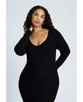 Eloquii Plus Size Pleat Hem V-Neck Dress