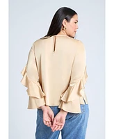 Eloquii Plus Sleeve Flounce Crewneck Blouse