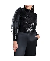 Eloquii Plus Sequin Mockneck Top With Bow