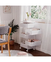 Mega Casa 5 Tier Metal Utility Cart with Lockable Wheels, Rotating Shelf Household Organization Rack Corner