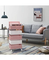 Mega Casa 5 Tier Metal Utility Cart with Lockable Wheels, Rotating Shelf Household Organization Rack Corner
