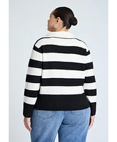 Eloquii Plus Striped Quarter Zip Sweater