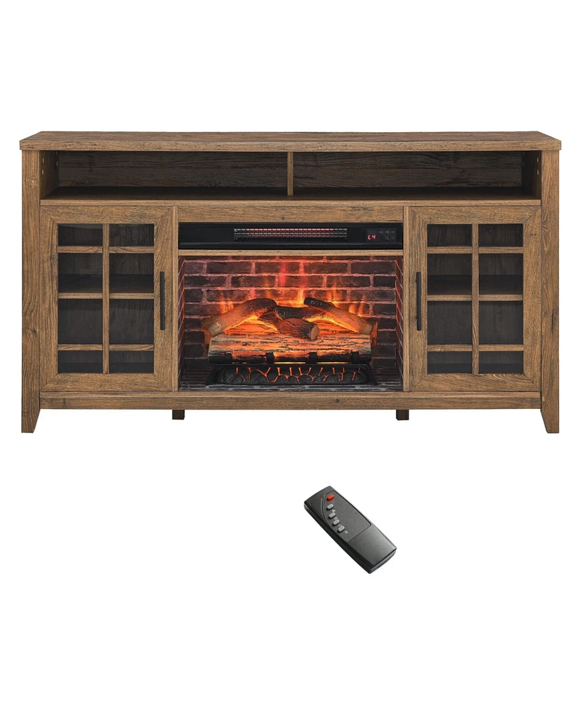 Mondawe 55 Inch Tv Media Stand With Electric Fireplace Kd Inserts Heater,Reclaimed Barnwood Color