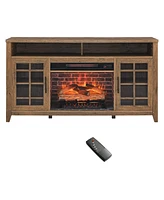 Mondawe 55 Inch Tv Media Stand With Electric Fireplace Kd Inserts Heater,Reclaimed Barnwood Color