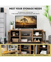 Gouun Tv Stand for TVs up to 65-Inch with 2 Metal Mesh Doors and Ad