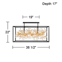 Possini Euro Design Carrine 38 1/2" Modern Semi Flush-Mount Ceiling Light Fixture Kitchen Foyer Hallway Linear Unique 8-Light Satin Black Gold Finish