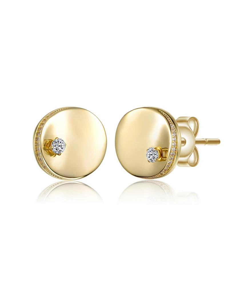 Rachel Glauber 14K Gold Plated with Clear Cubic Zirconia Circle Stud Earrings