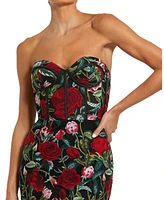 Mac Duggal Women's Sheer Bustier Top Floral Applique Gown