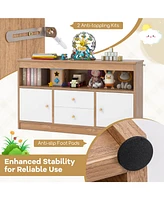 Costway Kids Toy Storage Organizer Wooden Children Bookshelf Chest with Open Shelf