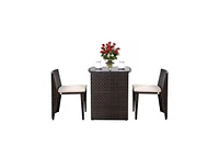 Slickblue 3 Piece Compact Wicker Patio Cushioned Outdoor Chair Table Set