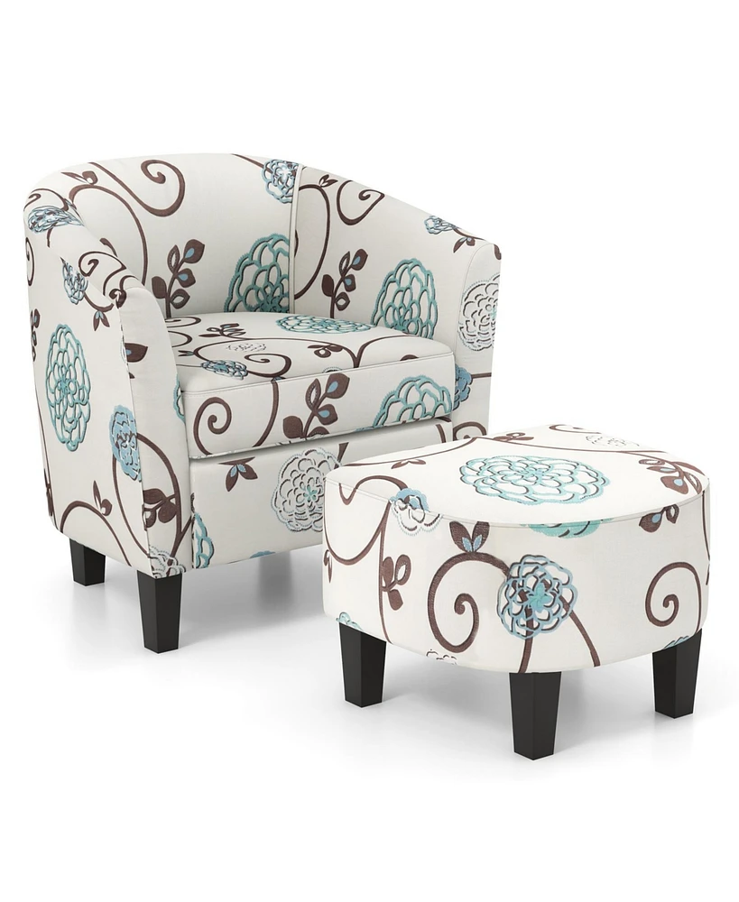 Gouun Modern Accent Tub Chair and Ottoman Set with Fabric Upholstered