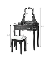 Gouun 10 Dimmable Bulbs Vanity Dressing Table with 2 Dividers and Cushioned Stool