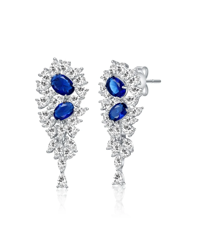 Rachel Glauber White Gold Plated with Blue Cubic Zirconia Cluster Dangle Earrings