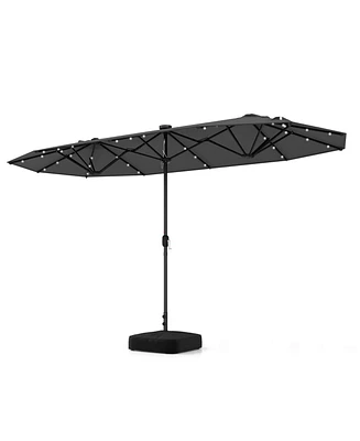 13FT Double-sided Patio Umbrella with Solar Lights Crank Handle Base