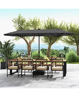 13FT Double-sided Patio Umbrella with Solar Lights Crank Handle Base