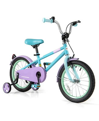 Costway 16" Kids Bike with Adjustable Saddle Handlebar Removable Training Wheels Handbrake