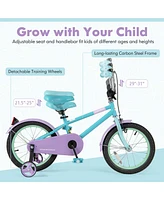 Costway 16" Kids Bike with Adjustable Saddle Handlebar Removable Training Wheels Handbrake