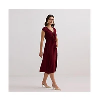 Reistor Women's Deep V-neck Gathered Dress