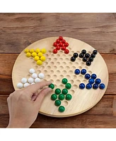 Slickblue All Natural Wood Chinese Checkers with Wooden Marbles