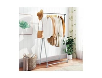 Slickblue Folding Extendable Metal Garment Rack with Clothes Hanging Rod and Lockable Wheels