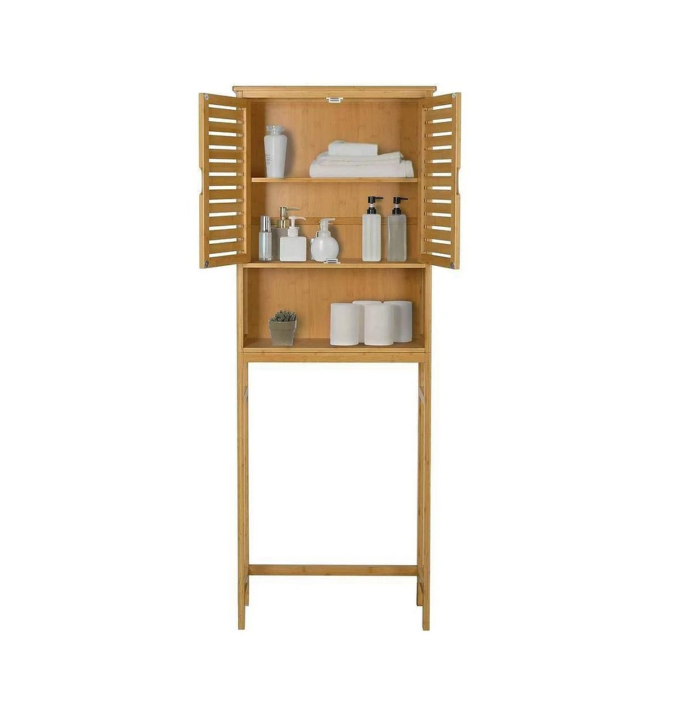 Slickblue Over-the-Toilet Bathroom Storage Cabinet with Shelf and Wood Finish for Organized Space