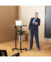 Gouun Mobile Lectern Podium Height-adjustable Rolling Laptop Cart with Tilting Top Storage Tray