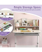 Gouun Height Adjustable Kids Study Desk with Tilt Desktop and Storage Shelves