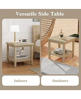 Gouun 2-Tier Outdoor Side Table with Shelf for Porch Deck Garden