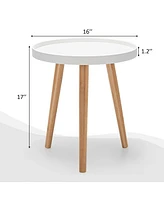 Gouun Round Side Sofa Table with Wooden Tray