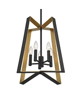 Clara 16" Modern Pendant Chandelier Ceiling Light Fixture Dining Room Over Table Kitchen Island Foyer Hanging 4-Light Black Gold Finish Hallway Entryw