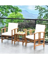 Slickblue 3-Piece Solid Wood Outdoor Patio Furniture Table Chairs Set with Cushions