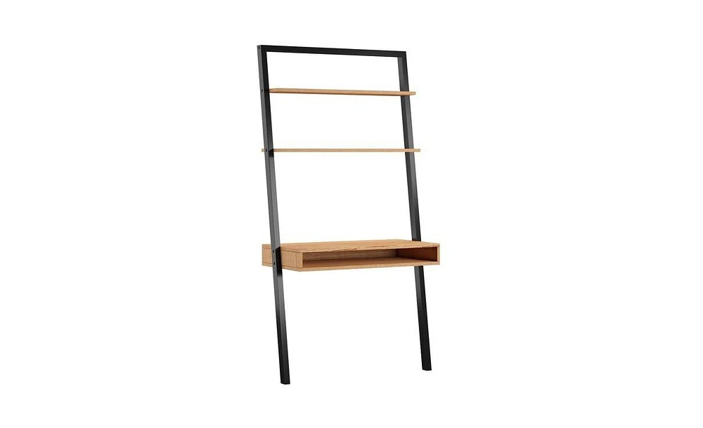 Slickblue Farmhouse Rustic Leaning Ladder Writing Desk with 2 Shelves for Storage