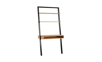 Slickblue Farmhouse Rustic Leaning Ladder Writing Desk with 2 Shelves for Storage
