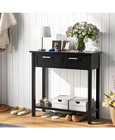 Gouun Narrow Console Table with Drawers and Open Storage Shelf
