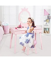 Gouun Kids Vanity Makeup Table and Chair Set Make Up Stool